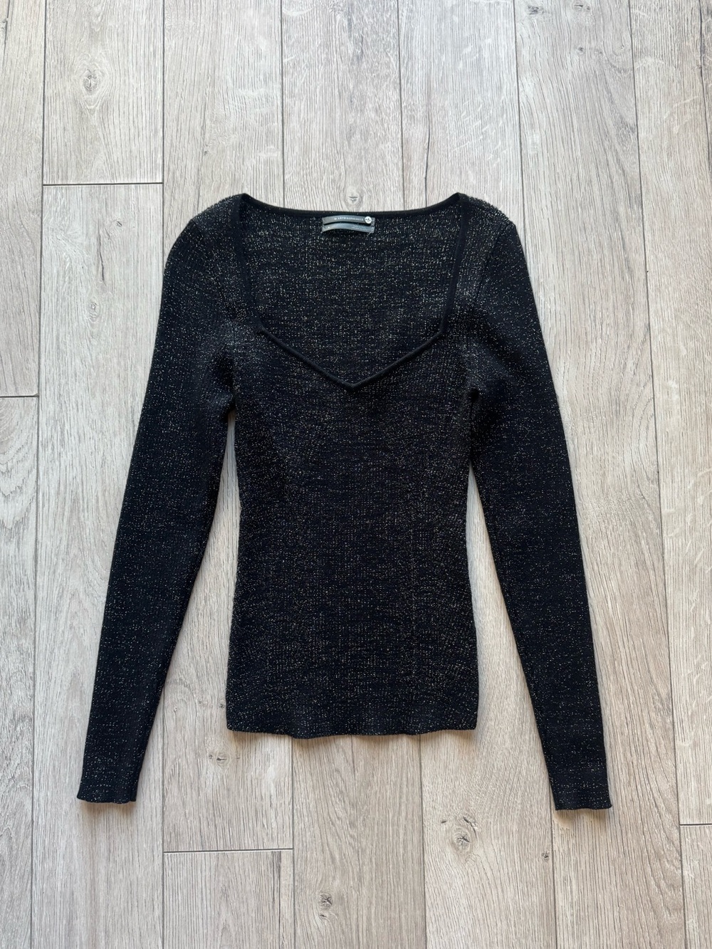 Anthropologie Ribbed Metallic Sweetheart Neck Sweater Top